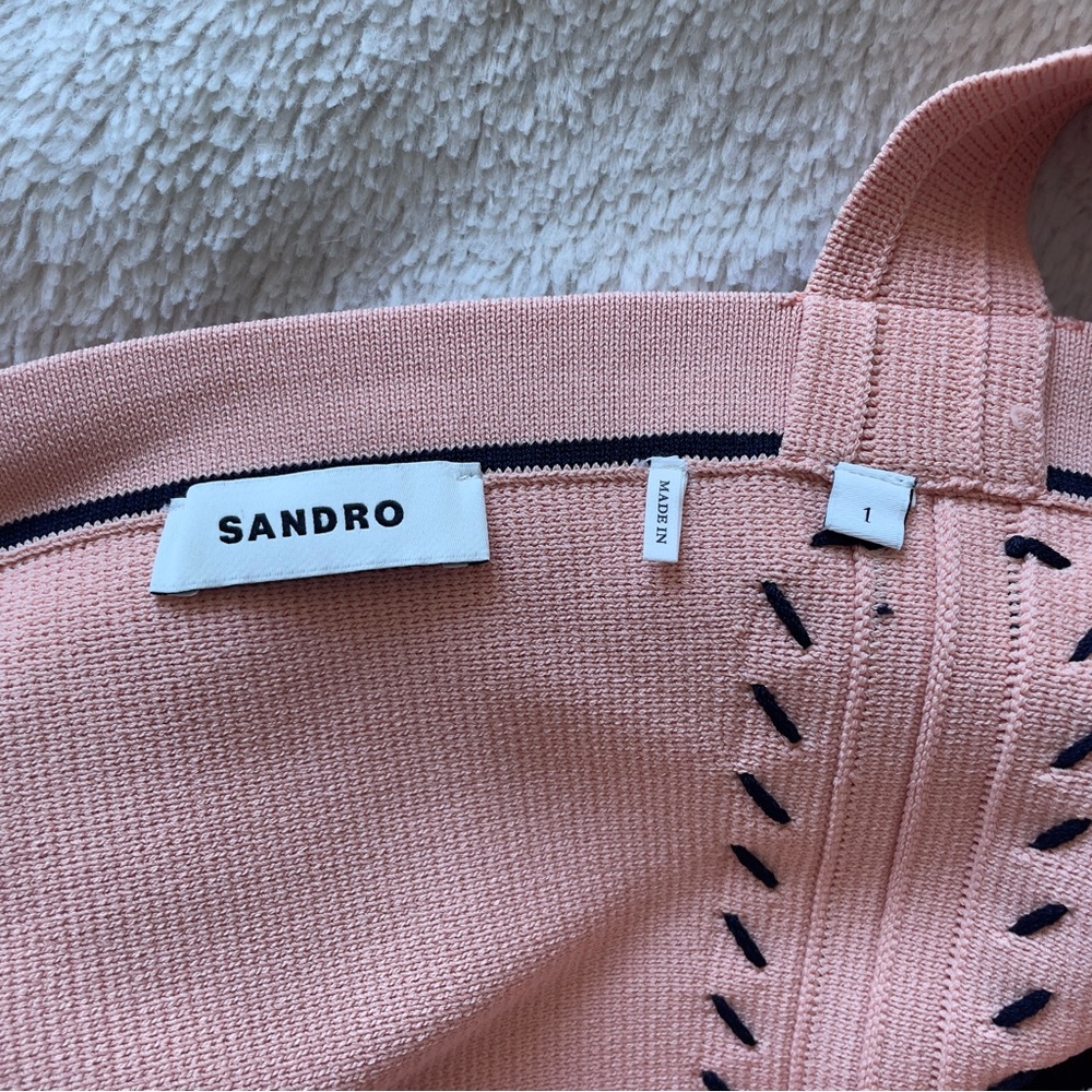 Sandro | Salmon pink "Figari" elastic knit crop top with black trim | Size S - Picture 5 of 6